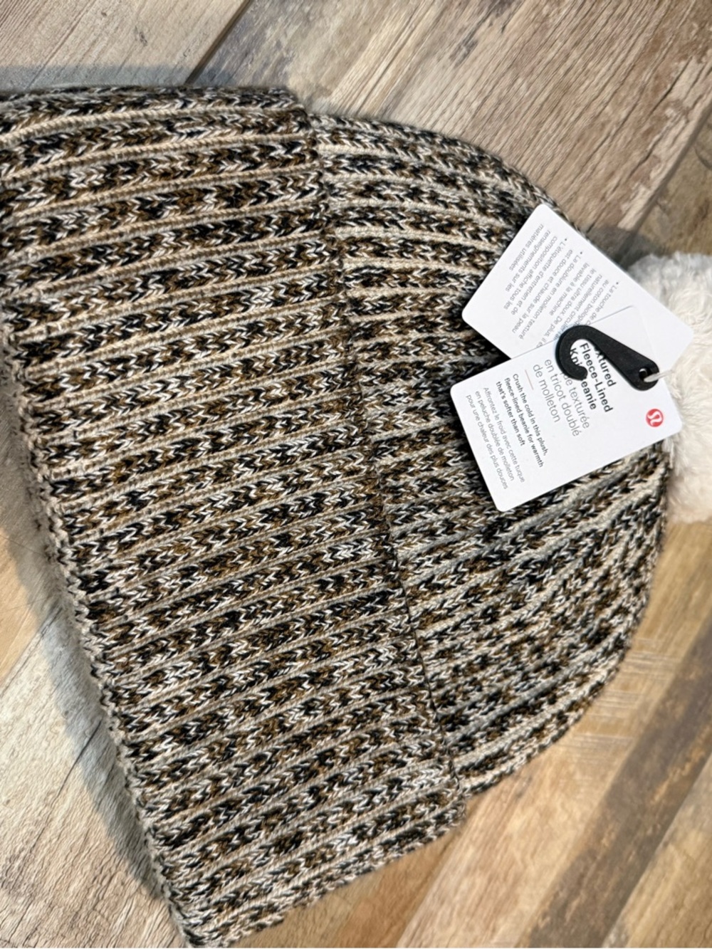 lululemon athletica Textured Fleece-Lined Knit Beanie in Brown/White/Black - NEW